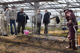 実習でほ場の表面焼却を学ぶ