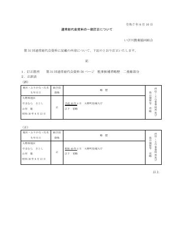 第31回通常総代会資料の一部訂正について